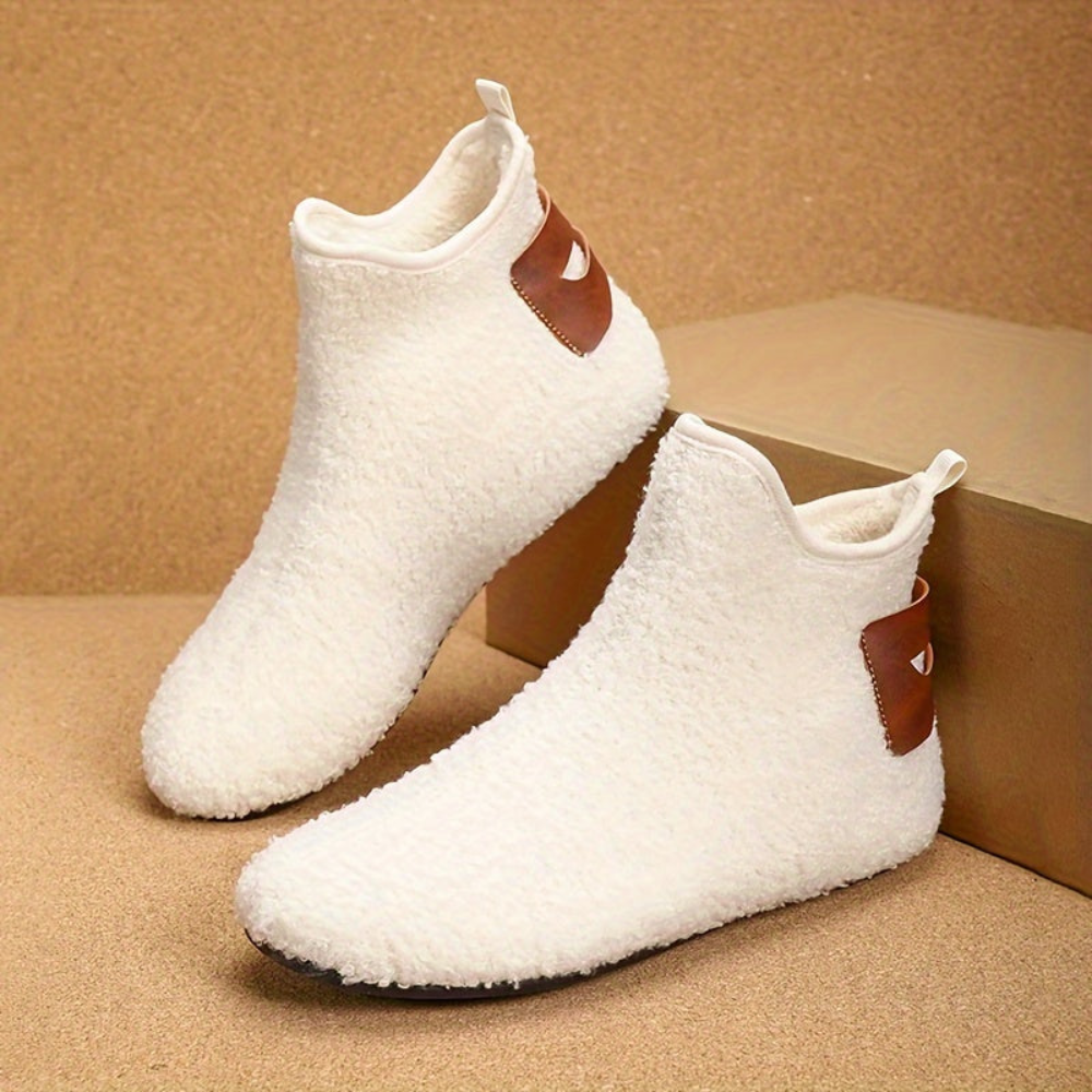 Unisex Teddy Fleece Slipper Ankle Boots, Soft, Warm Faux-Fur Look