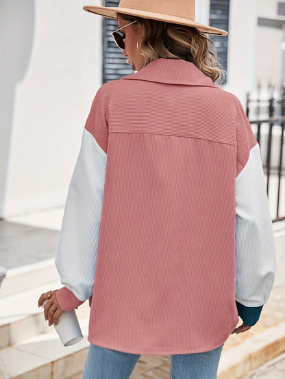 Cordhemdjacke im Colorblocking-Design Langarm Oversized