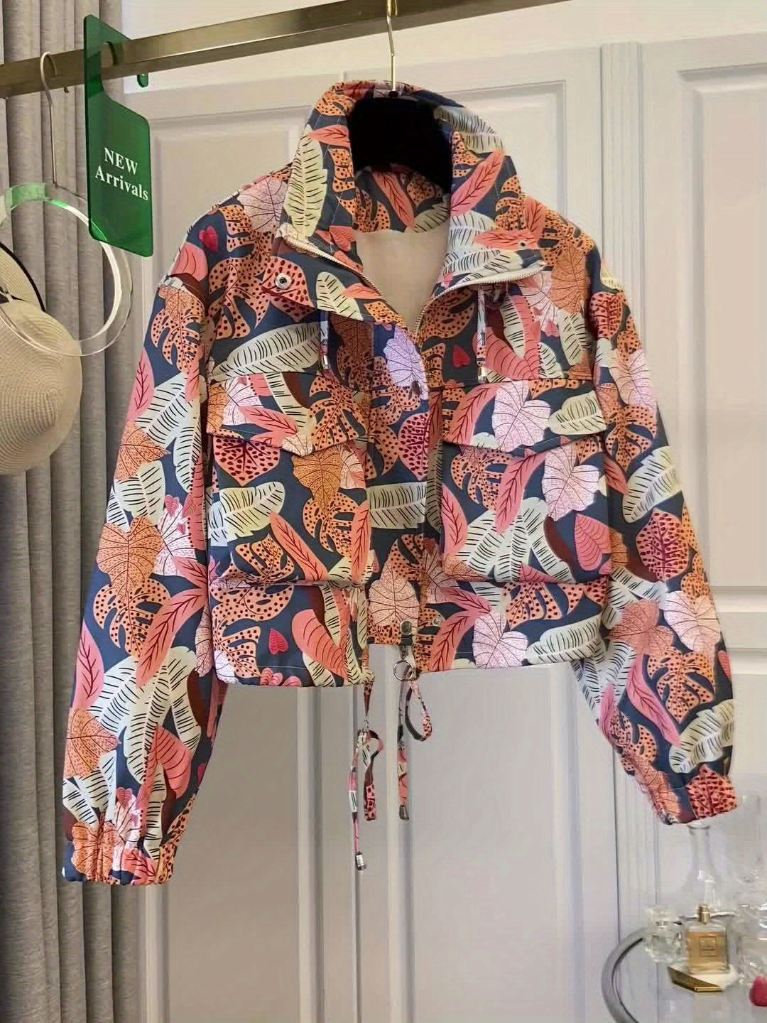 Women’s short jacket with stand-up collar and patterned print