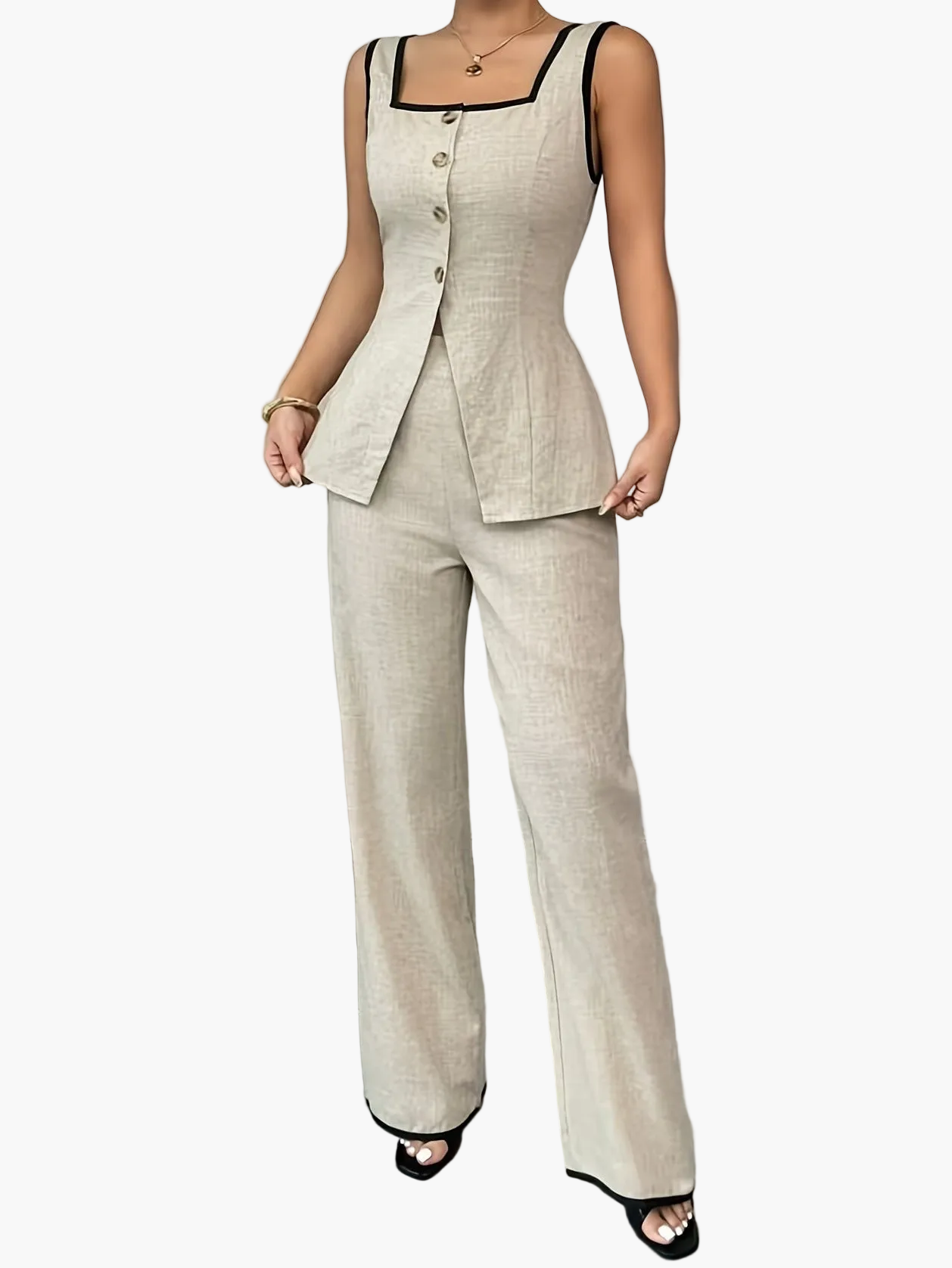Women's Elegant Two-Piece Suit with Button Placket – Business & Casual Set