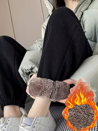Unisex Winterhose Cord Innenfutter Plüsch Schwarz