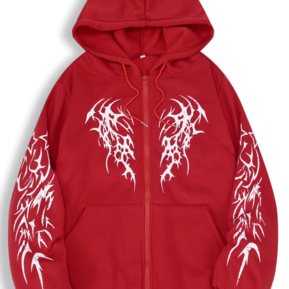 Hooded jacket with a zipper and graphic print