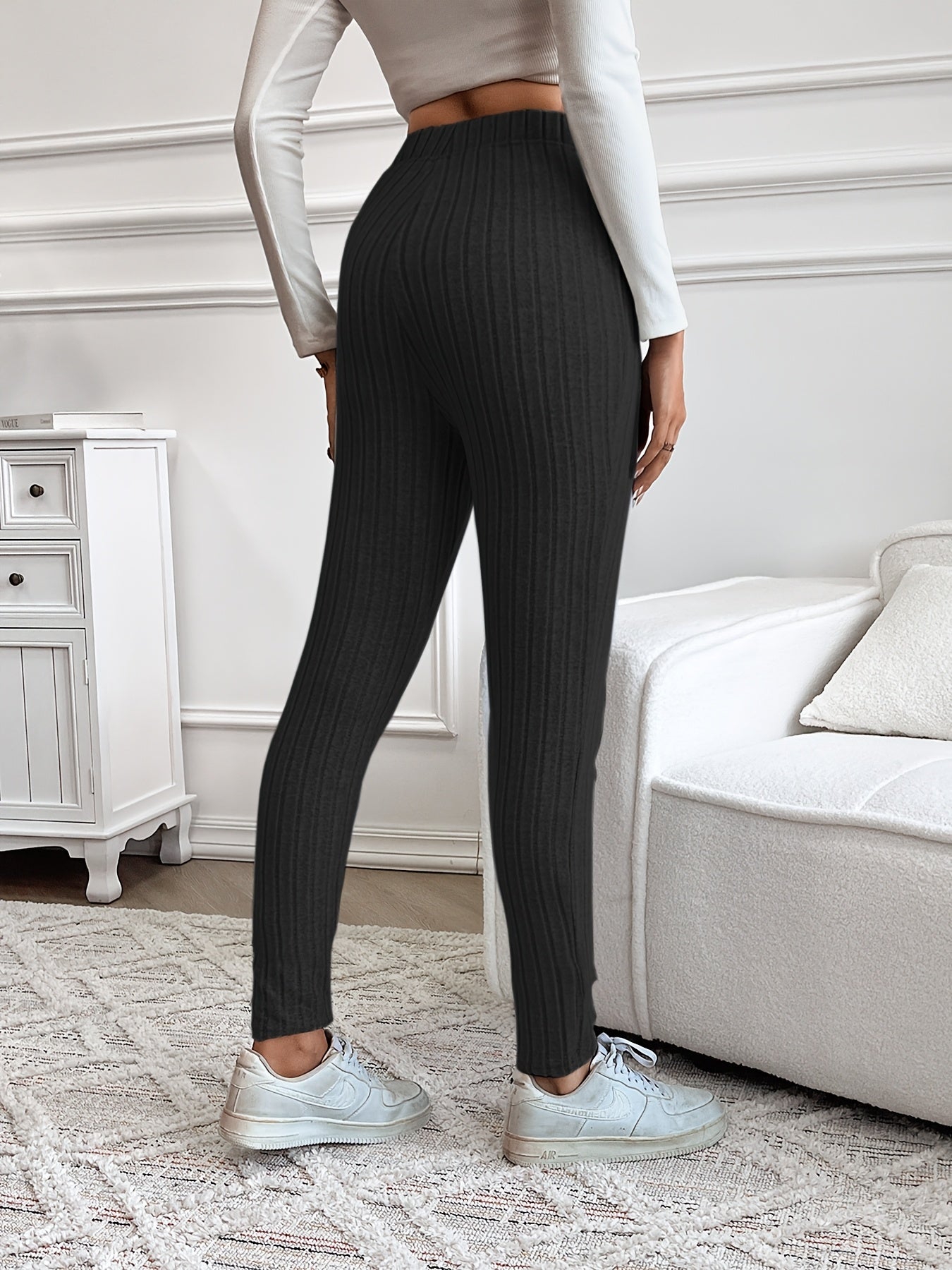 Gerippte Leggings für Damen mit hoher Taille und Kordelzug