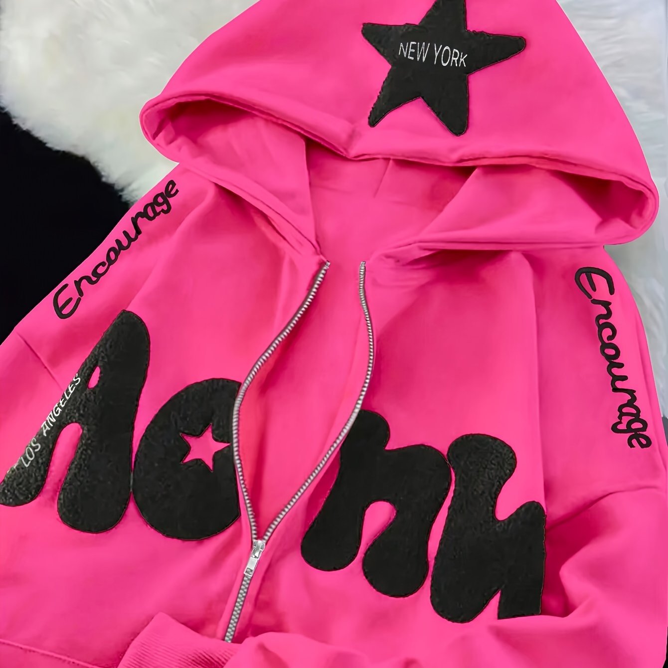 Women's zip-up hoodie – Pink, appliqués