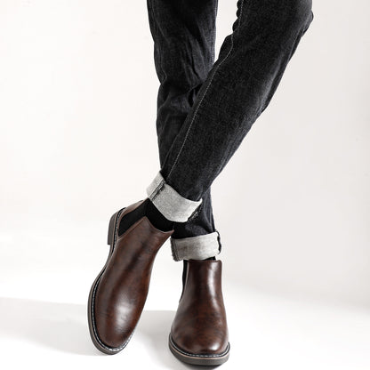 Men's brown Chelsea boots, slip-on with elastic panels