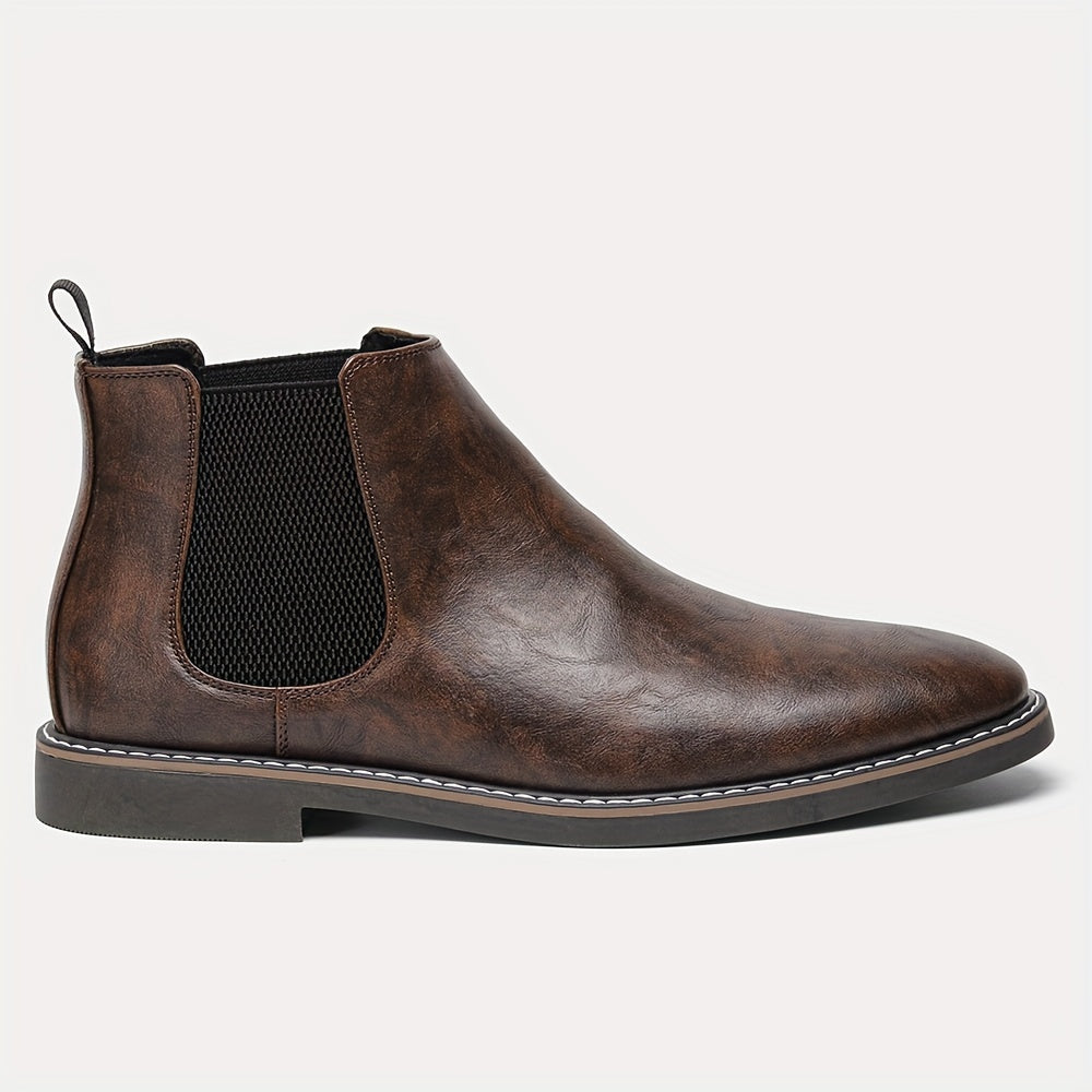 Men's brown Chelsea boots, slip-on with elastic panels
