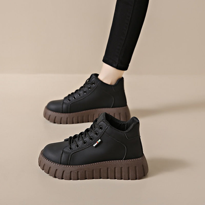 Women’s black lace-up ankle boots with chunky soles