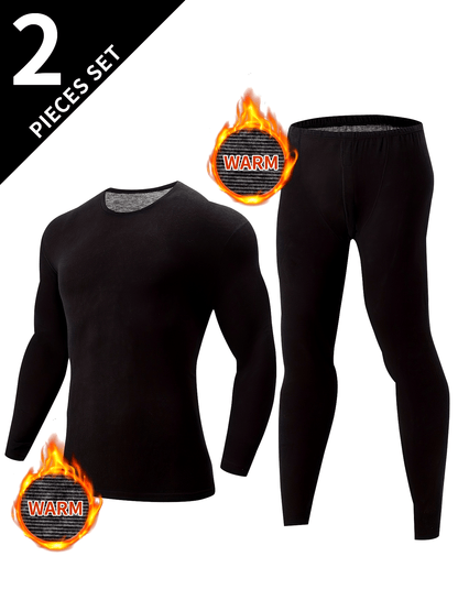 Men's thermal underwear set, long-sleeve shirt & leggings, warm two-piece outfit