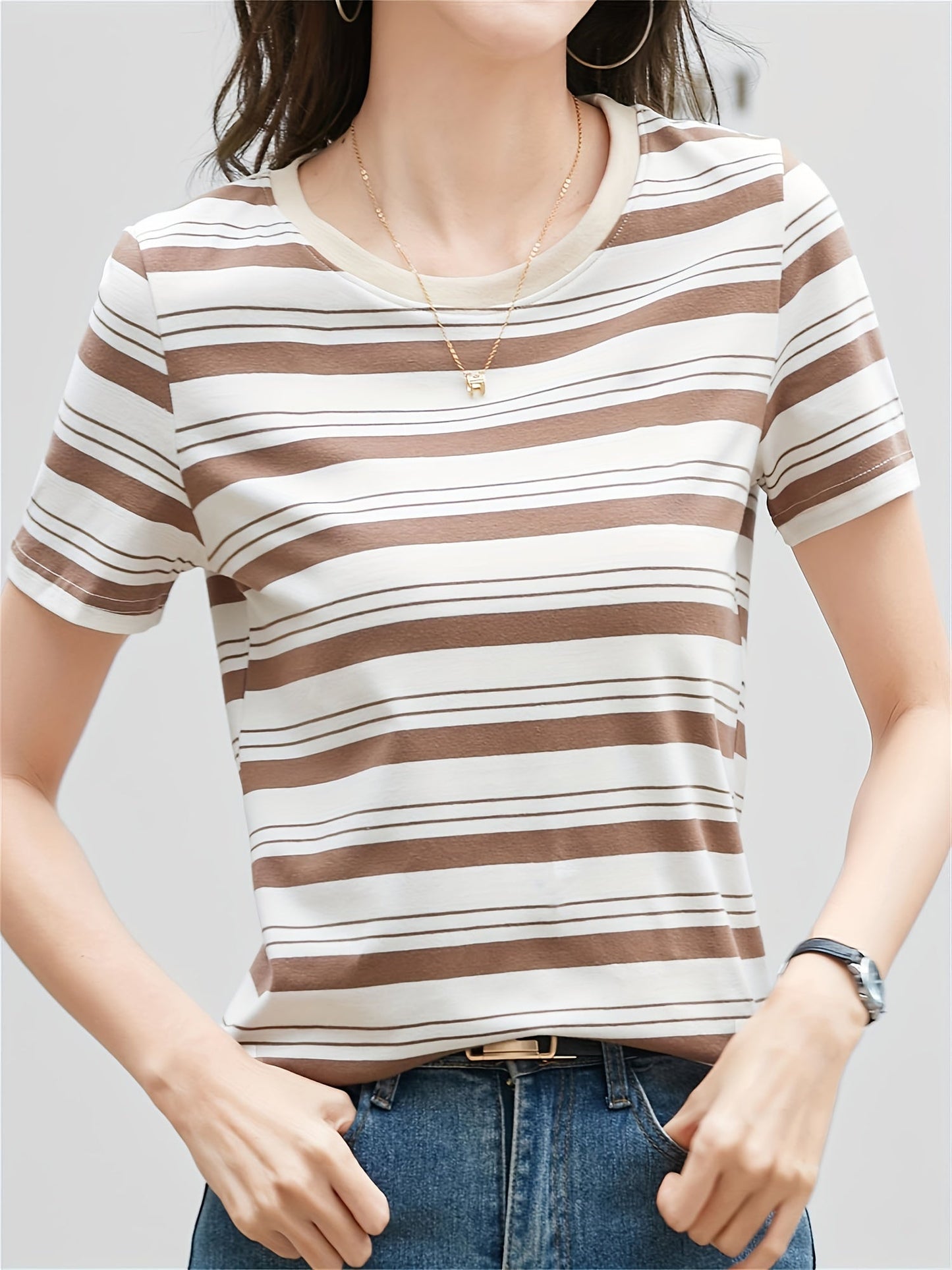 Damen Streifen T-Shirt Kurzarm – Zeitloses Basic für Alltag und Freizeit