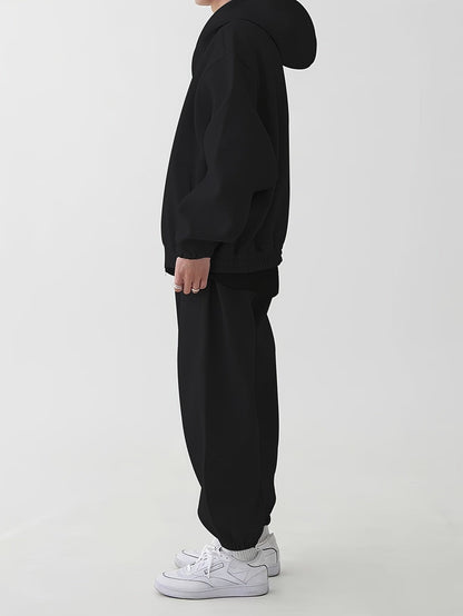 Hoodie & Jogginghose Set Unisex - Grau Melange Sportanzug mit Reißverschluss