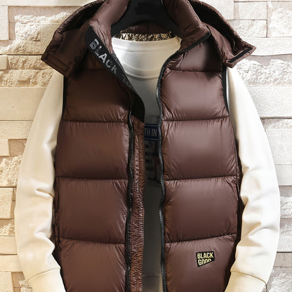 Men's quilted vest with hood – Shiny puffer vest