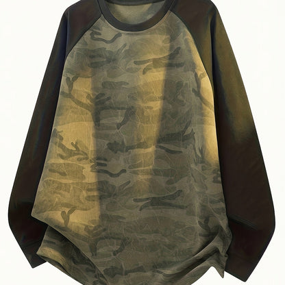 Unisex long-sleeve shirt, camouflage, raglan sleeves, crew neck, casual