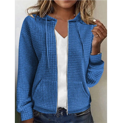 Linda – Langer Damen Cardigan mit Reißverschluss und Kapuze
