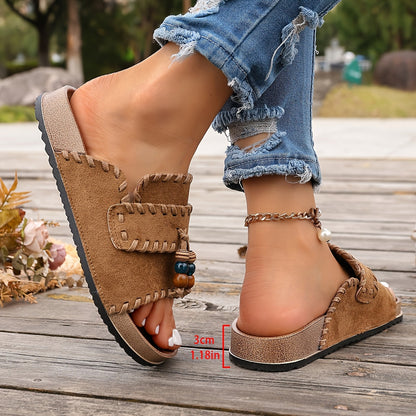 Women's Boho Slide Sandals with Beads and Embroidery – Summer Casual Shoes