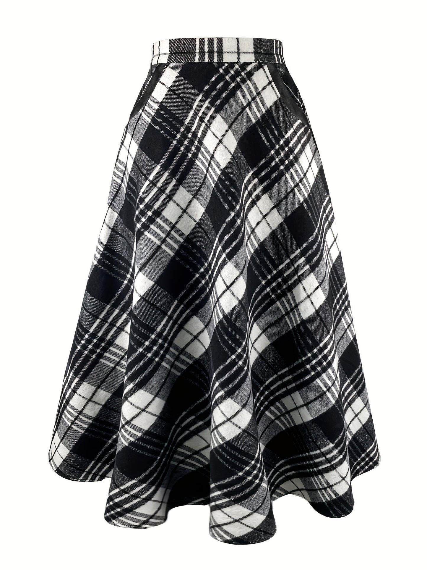 Damen Karierter Maxi-Rock A-Linie mit Taschen