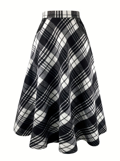 Damen Karierter Maxi-Rock A-Linie mit Taschen