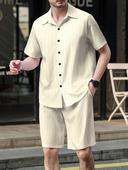 Men's Summer Casual Set with Short-Sleeve Shirt and Shorts – Ideal for Everyday and Vacation