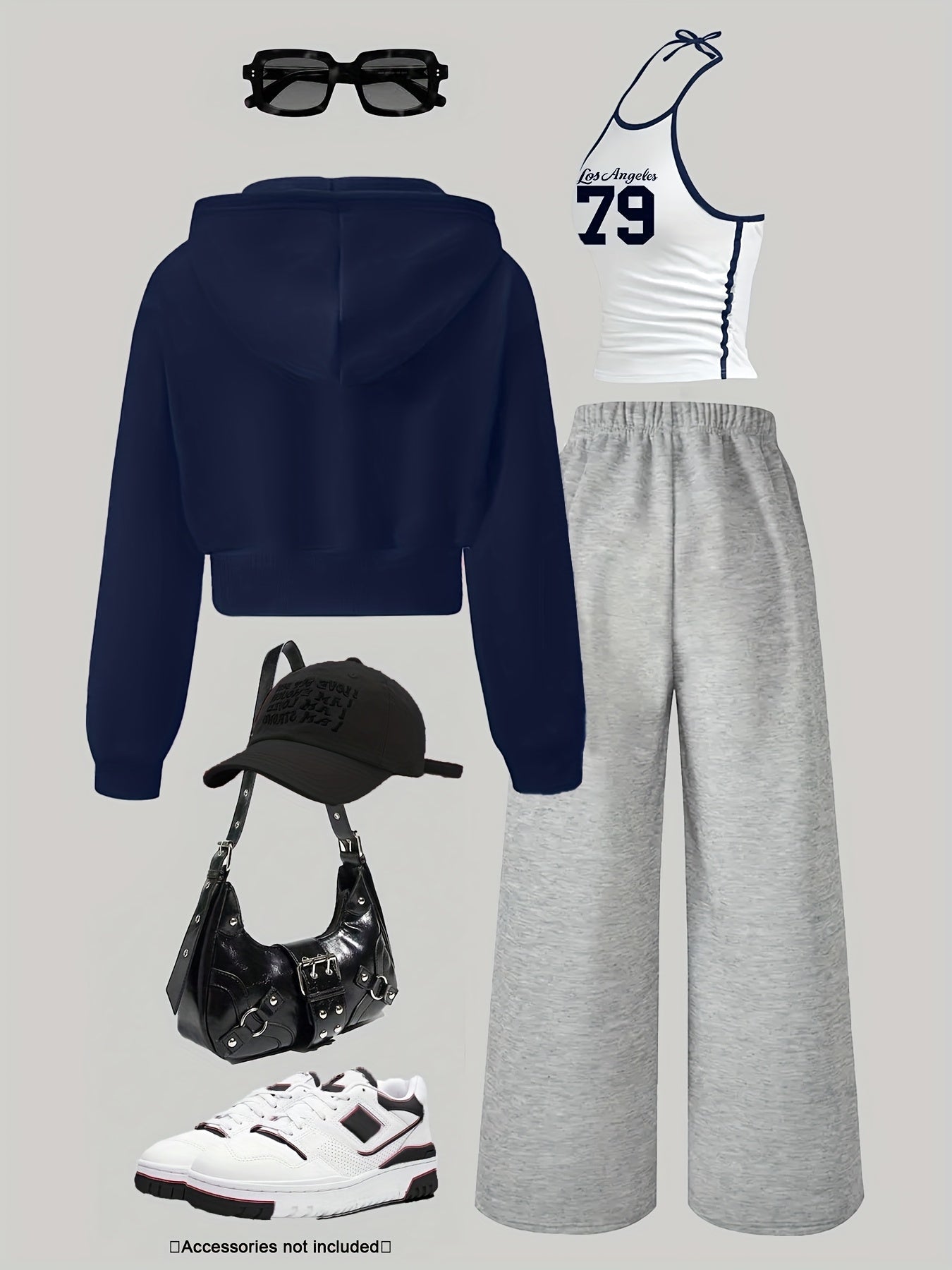 Women's 3-piece set: cropped hoodie, halter top & wide-leg joggers