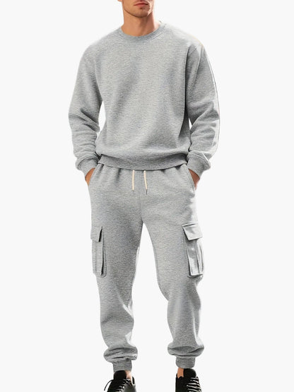 Herren Freizeit-Sportanzug Set mit Sweatshirt und Cargo-Jogginghose – Urbaner Zweiteiler für Alltag und Sport