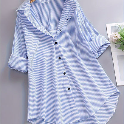 Women's striped blouse shirt with loose fit – Stylish long blouse for everyday and office wear