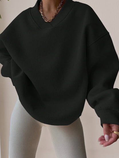 Black oversized V-neck sweatshirt for women