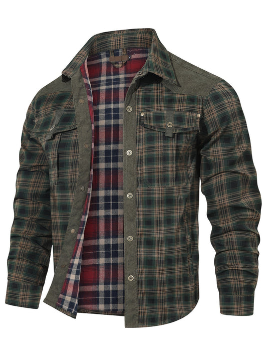 Men's Casual Checkered Shirt Jacket in Softshell Style for Everyday and Outdoor Use