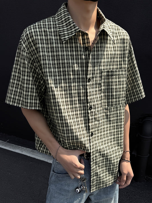 Herren Kurzarm Karo Freizeithemd – Lässiger Oversize Style für Alltag & Streetwear