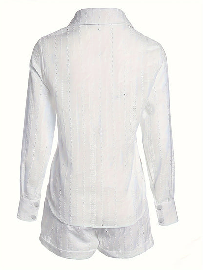 Women's Summer Two-Piece Set – Elegant Casual Outfit with Shirt and Shorts for Leisure & Vacation
