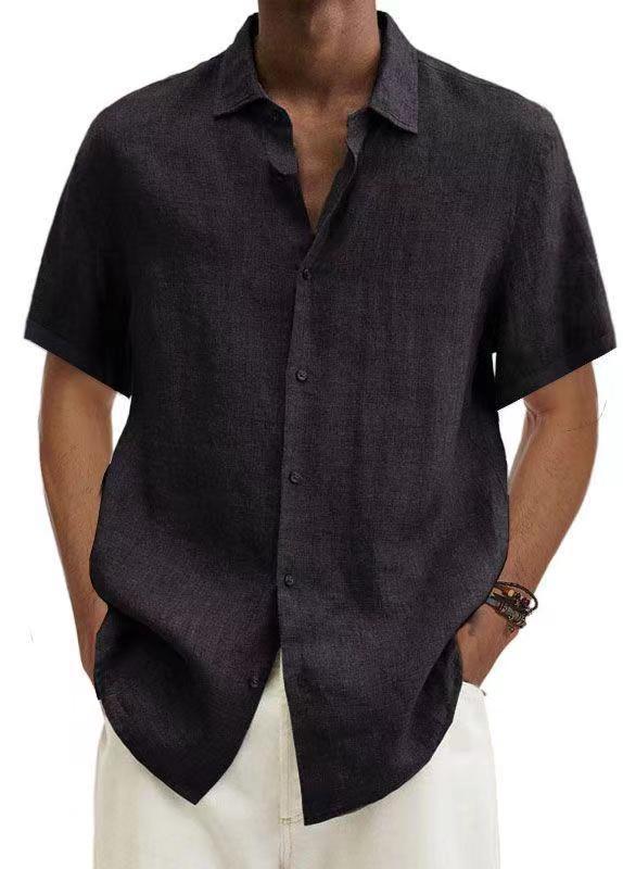 Men's Casual Short-Sleeve Shirt – Modern Japanese Style, V-Neck, Solid Color, Ideal for Everyday & Vacation