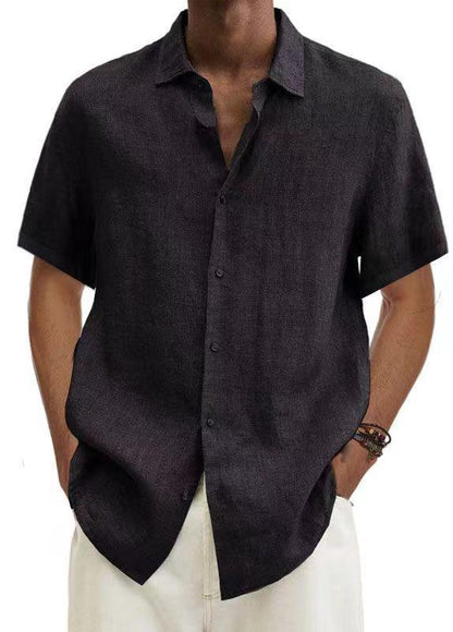 Men's Casual Short-Sleeve Shirt – Modern Japanese Style, V-Neck, Solid Color, Ideal for Everyday & Vacation