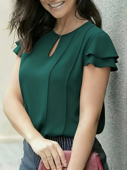 Women's Elegant Blouse with Ruffled Sleeves and Keyhole Neckline – Perfect for Office & Casual Wear