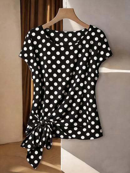 Women's Boho Blouse Shirt with Paisley Pattern and Knot Detail – Elegant Spring & Summer Top, Fashionable and Versatile