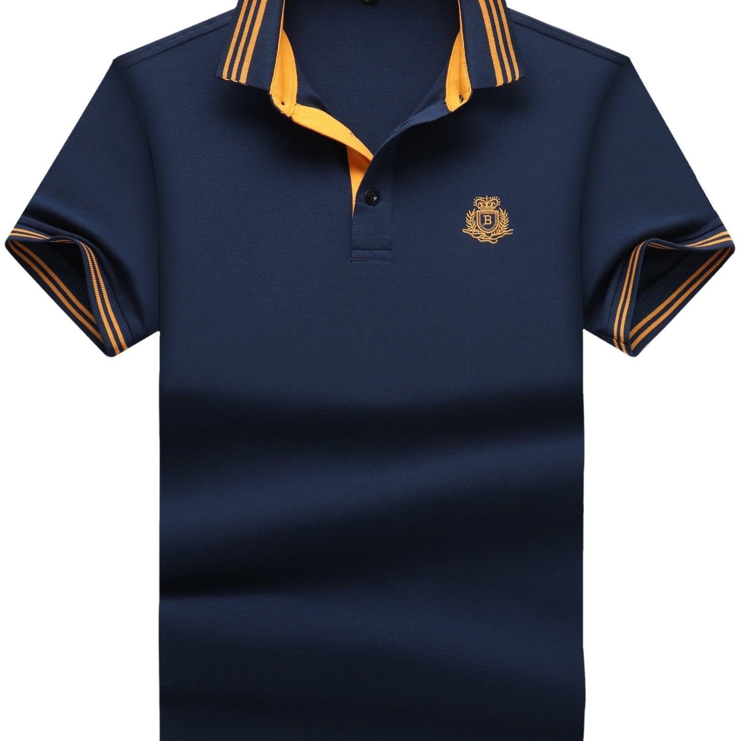 Men's Polo Shirt with Striped Collar and Embroidery – Sporty-Elegant Casual Style