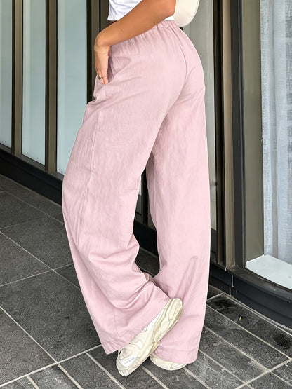Women's Wide High Waist Casual Pants with Drawstring – Modern Street Style Pants for Spring and Summer