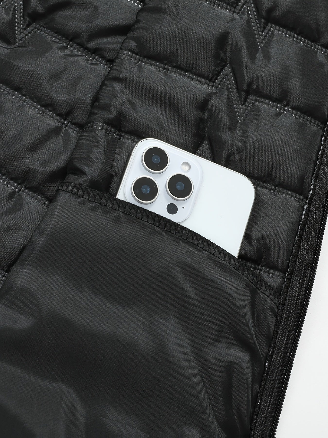 Men's black quilted vest with hood, sleeveless jacket