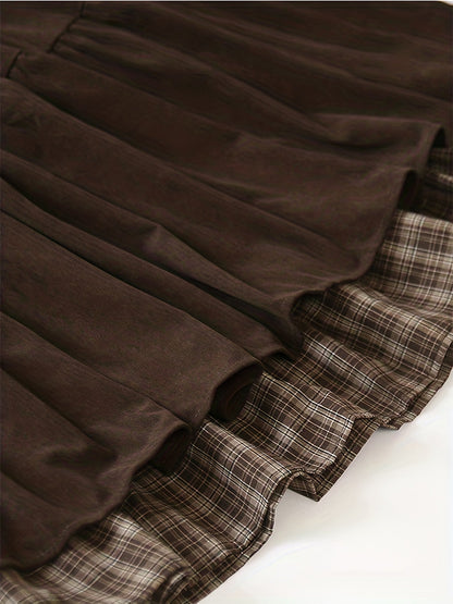 Women's floor-length tiered skirt with a checked underskirt and drawstring