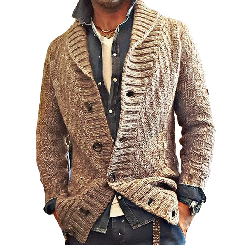 Men's Old-Fashioned Knitted Jacket with Lapel – Stylish Sweater for Everyday and Leisure