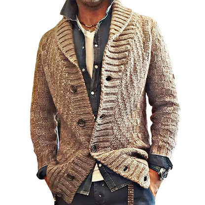 Men's Old-Fashioned Knitted Jacket with Lapel – Stylish Sweater for Everyday and Leisure