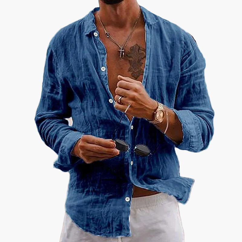 Men's Casual Shirt with Turn-Down Collar – Stylish Long-Sleeve Shirt for Everyday, Vacation & Summer