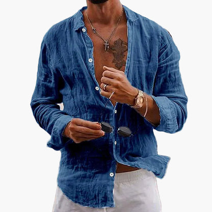 Men's Casual Shirt with Turn-Down Collar – Stylish Long-Sleeve Shirt for Everyday, Vacation & Summer