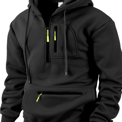 Men's hoodie with half-zip, kangaroo pocket & chest pocket, hooded sweatshirt