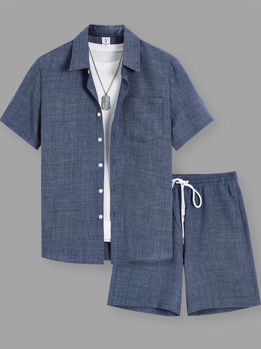 Men's Casual Short Sleeve Set – Shirt and Shorts – Summer Outfits for Everyday & Vacation