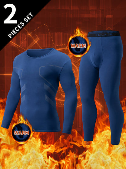 Men's thermal underwear set, long-sleeve shirt & pants, functional underwear, gray