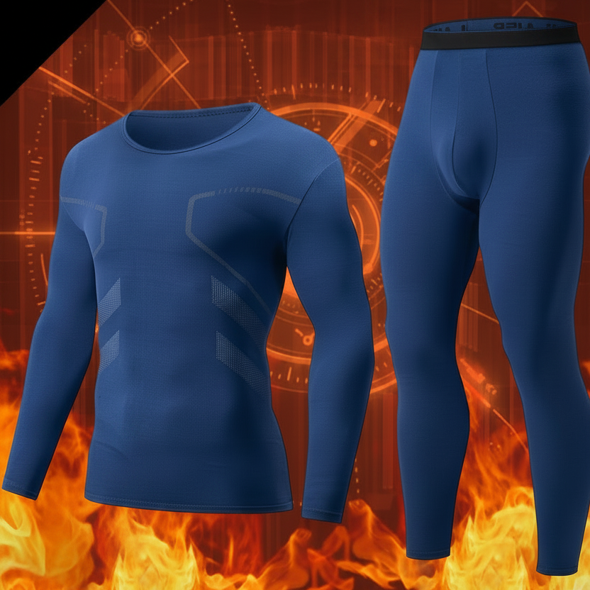 Men's thermal underwear set, long-sleeve shirt & pants, functional underwear, gray
