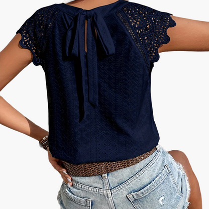 Women's lace blouse with back bow and short sleeves – summer casual boho style