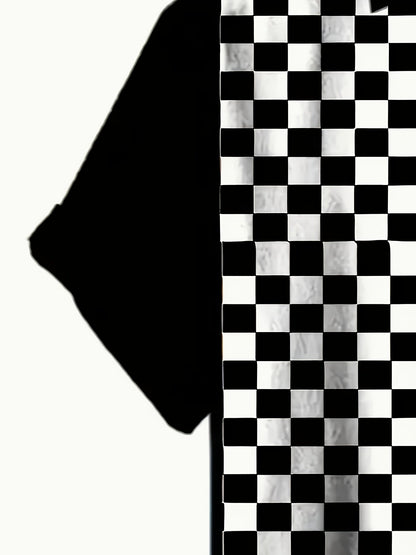 Men's Short-Sleeve Casual Shirt with Checkerboard Pattern Street Style Modern