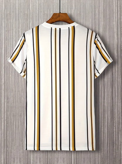 Men's T-shirt with vertical stripe pattern and modern print – Stylish casual shirt