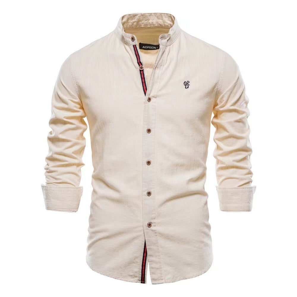 Men's Stand Collar Casual Shirt Slim Fit Long Sleeve – Modern Henley Shirt for Everyday & Leisure