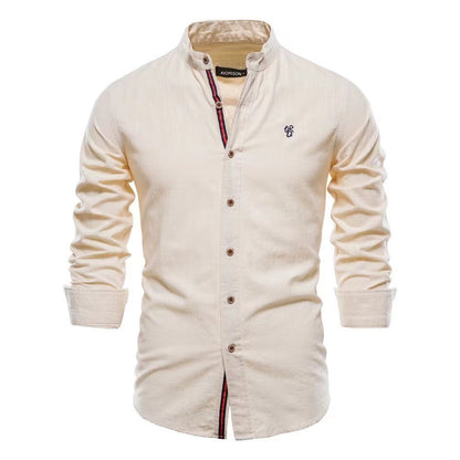 Men's Stand Collar Casual Shirt Slim Fit Long Sleeve – Modern Henley Shirt for Everyday & Leisure