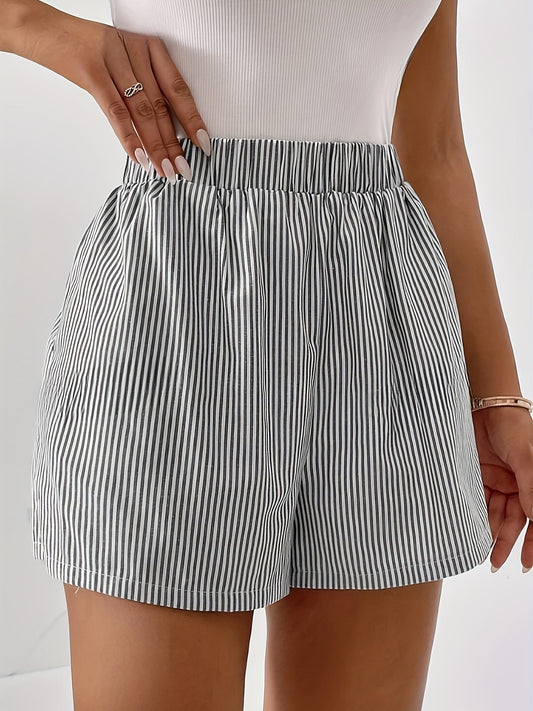 Women's Elegant Striped High-Waist Shorts for Summer Leisure & Everyday Wear